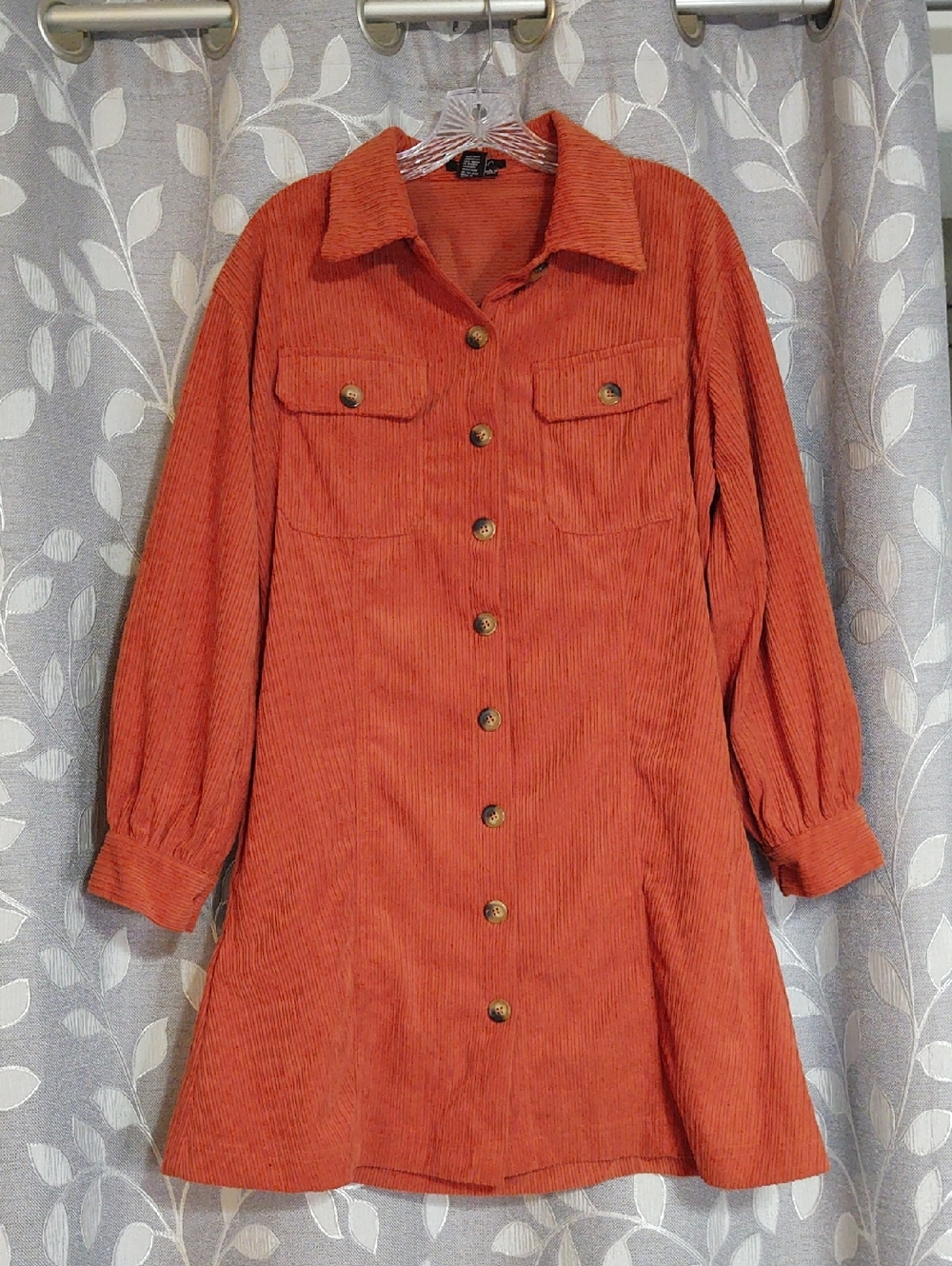 Papillon Rust Corduroy Button-Front Shirt Dress size L